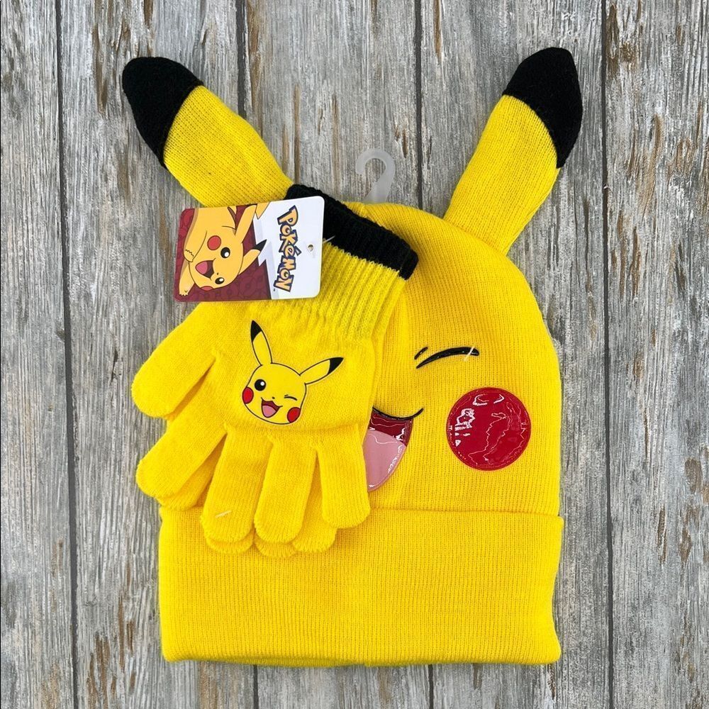 Pokemon Pikachu Knit Beanie & Gloves 2-PieceSet